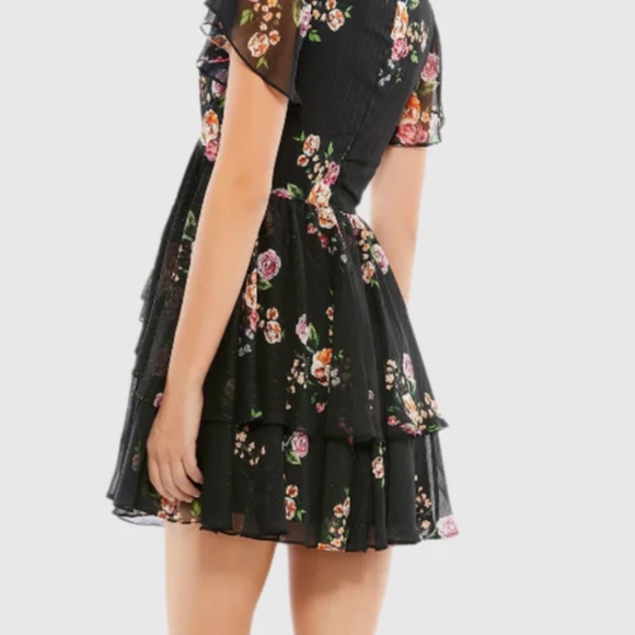 Mac Duggal, Tiered Ruffle Floral Print V Neck Butterfly Sleeve - Picture 2 of 2